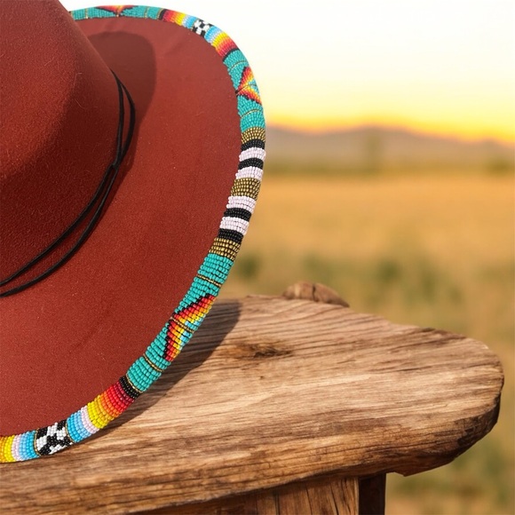 Accessories | Rust Hat With Custom Beaded Trim | Poshmark